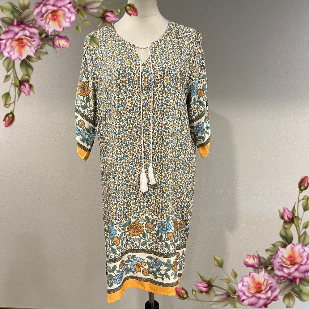 Halife Multicolor Floral Long Sleeve loose fit a-line Dress size medium